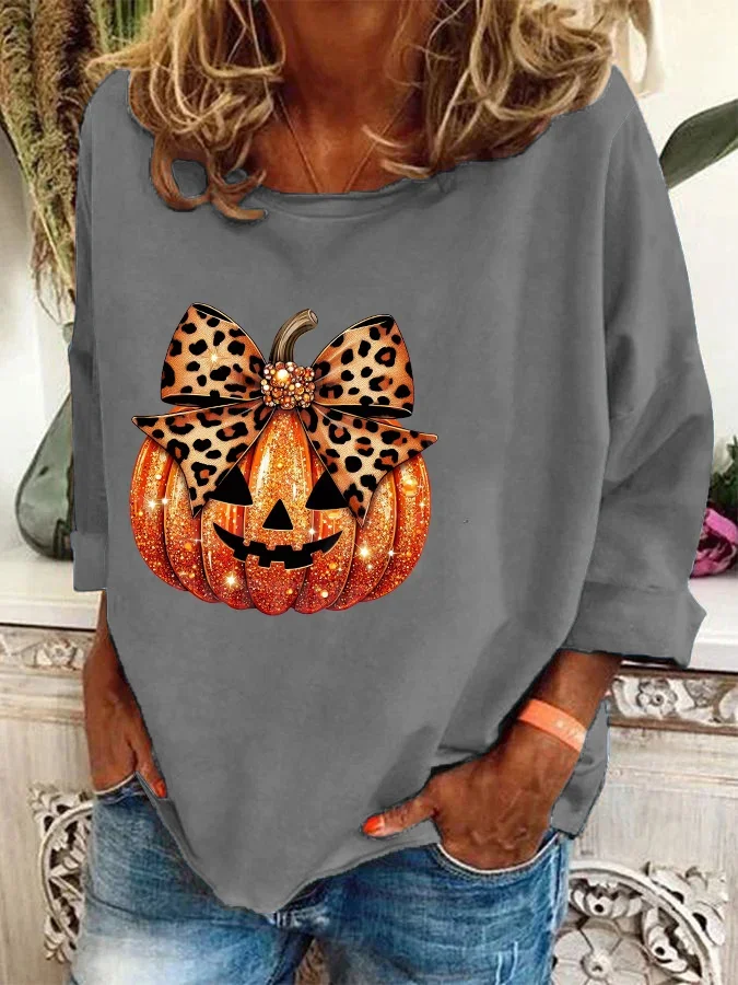 Casual Crew Neck Halloween (pumpkin) Sweatshirt