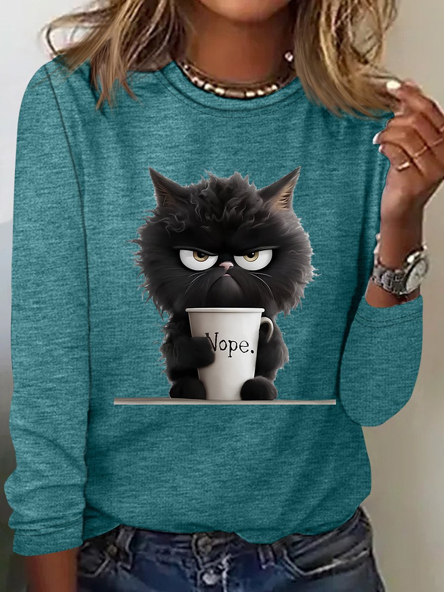 Crew Neck Long Sleeve Animal Regular Loose Blouse For Women