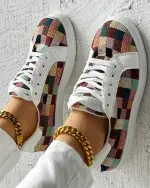 Women Sneakers Casual Color Block Slip On Low Heel Shoes