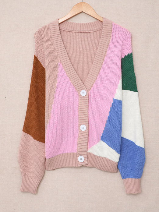 Women Wool/Knitting Color Block Long Sleeve Comfy Casual Cardigan