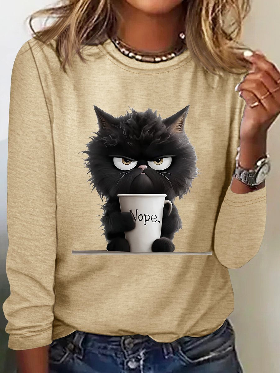 Crew Neck Long Sleeve Animal Regular Loose Blouse For Women