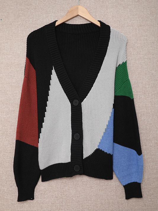 Women Wool/Knitting Color Block Long Sleeve Comfy Casual Cardigan