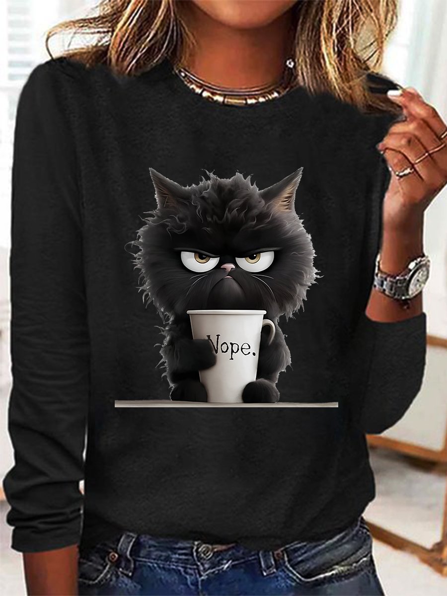 Crew Neck Long Sleeve Animal Regular Loose Blouse For Women