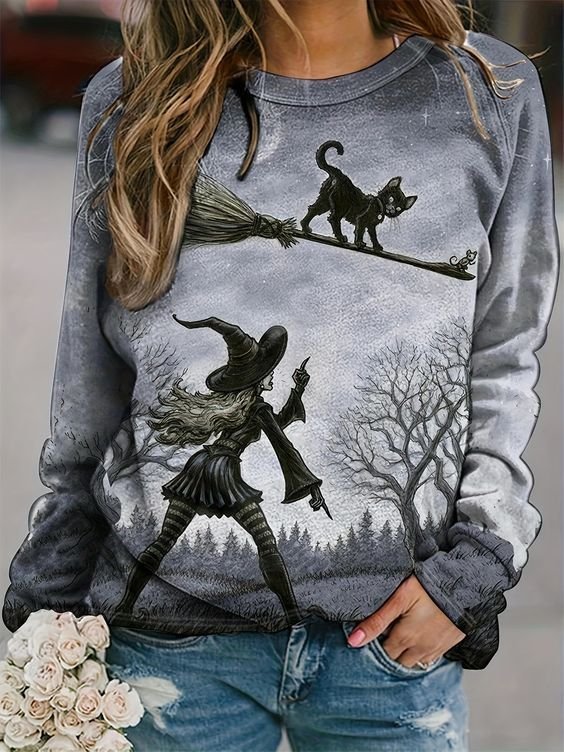 Casual Crew Neck Halloween Sweatshirt