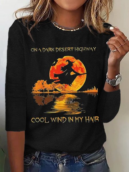 Casual Halloween Crew Neck Long Sleeve T-shirt