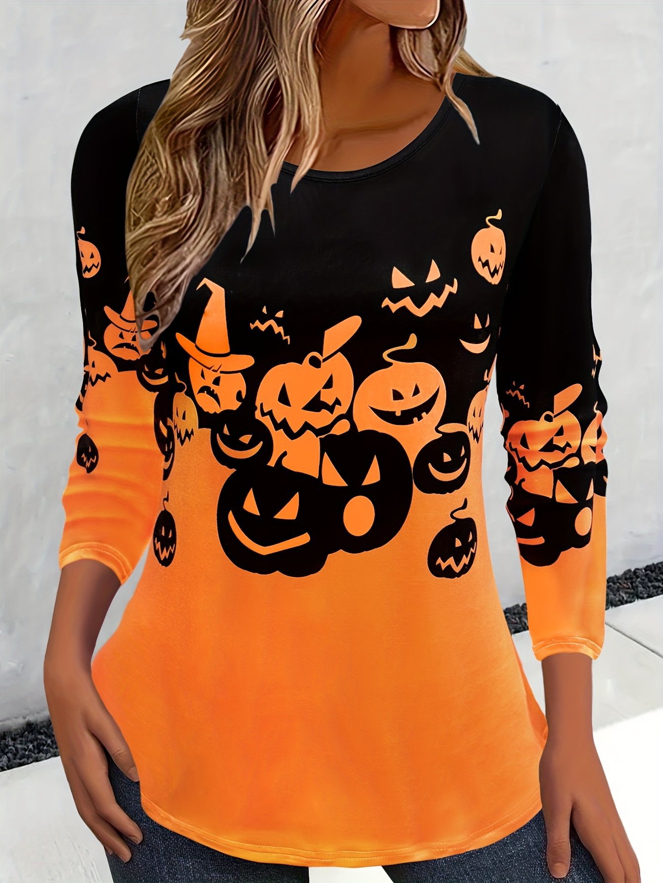 Casual Halloween Crew Neck Long Sleeve T-shirt