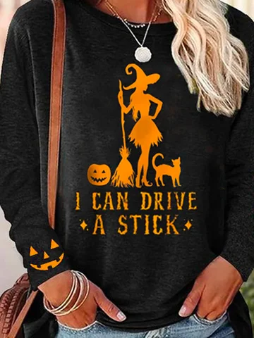 Casual Halloween Crew Neck Long Sleeve T-shirt