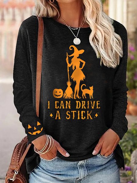 Casual Halloween Crew Neck Long Sleeve T-shirt