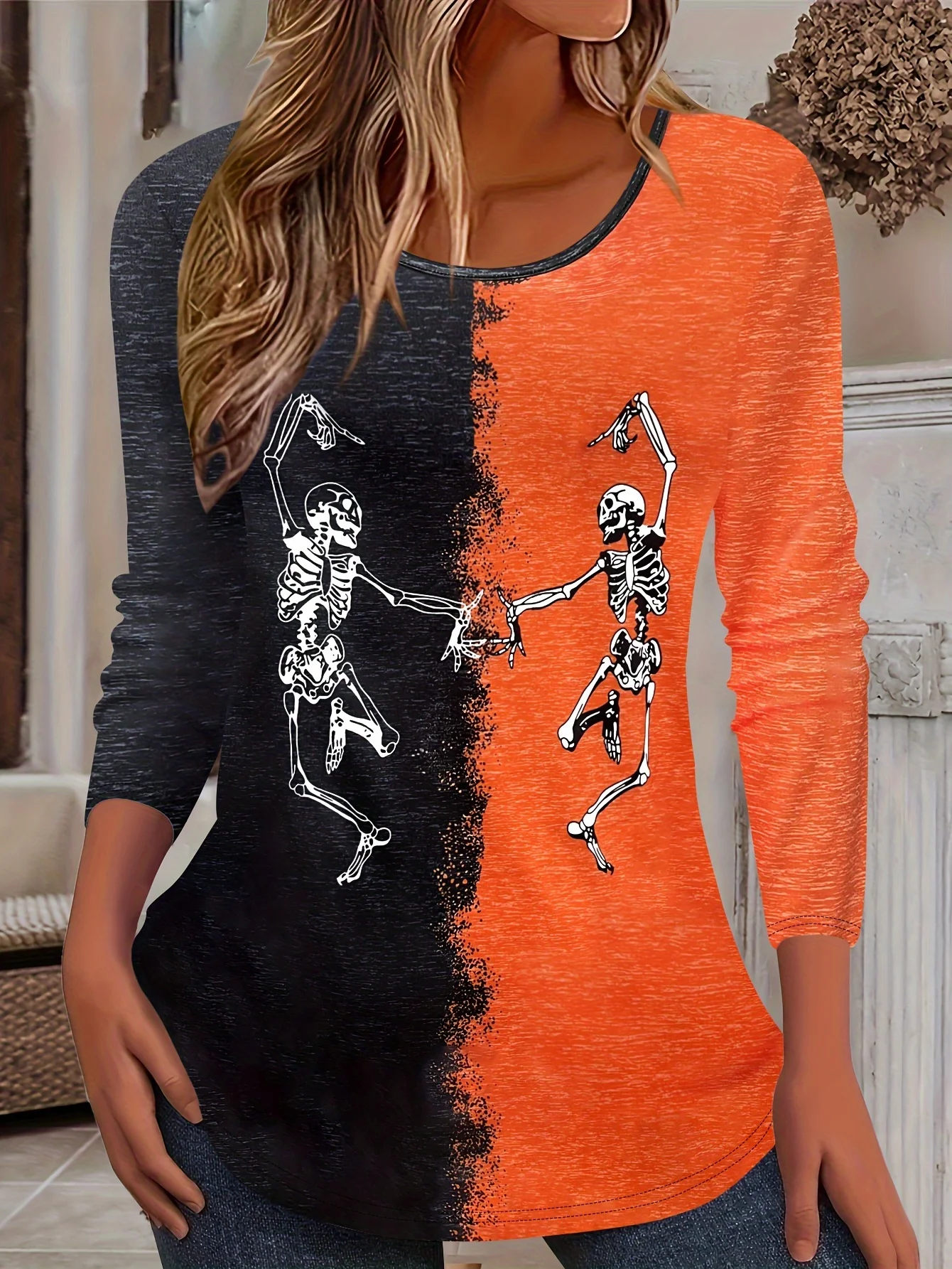 Casual Halloween Crew Neck Long Sleeve T-shirt