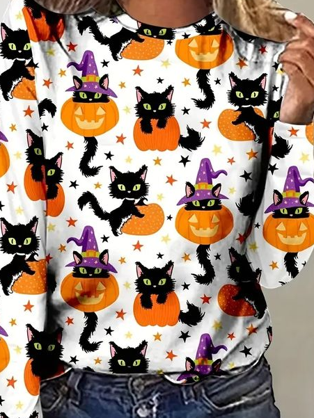 Casual Halloween Crew Neck Long Sleeve T-shirt