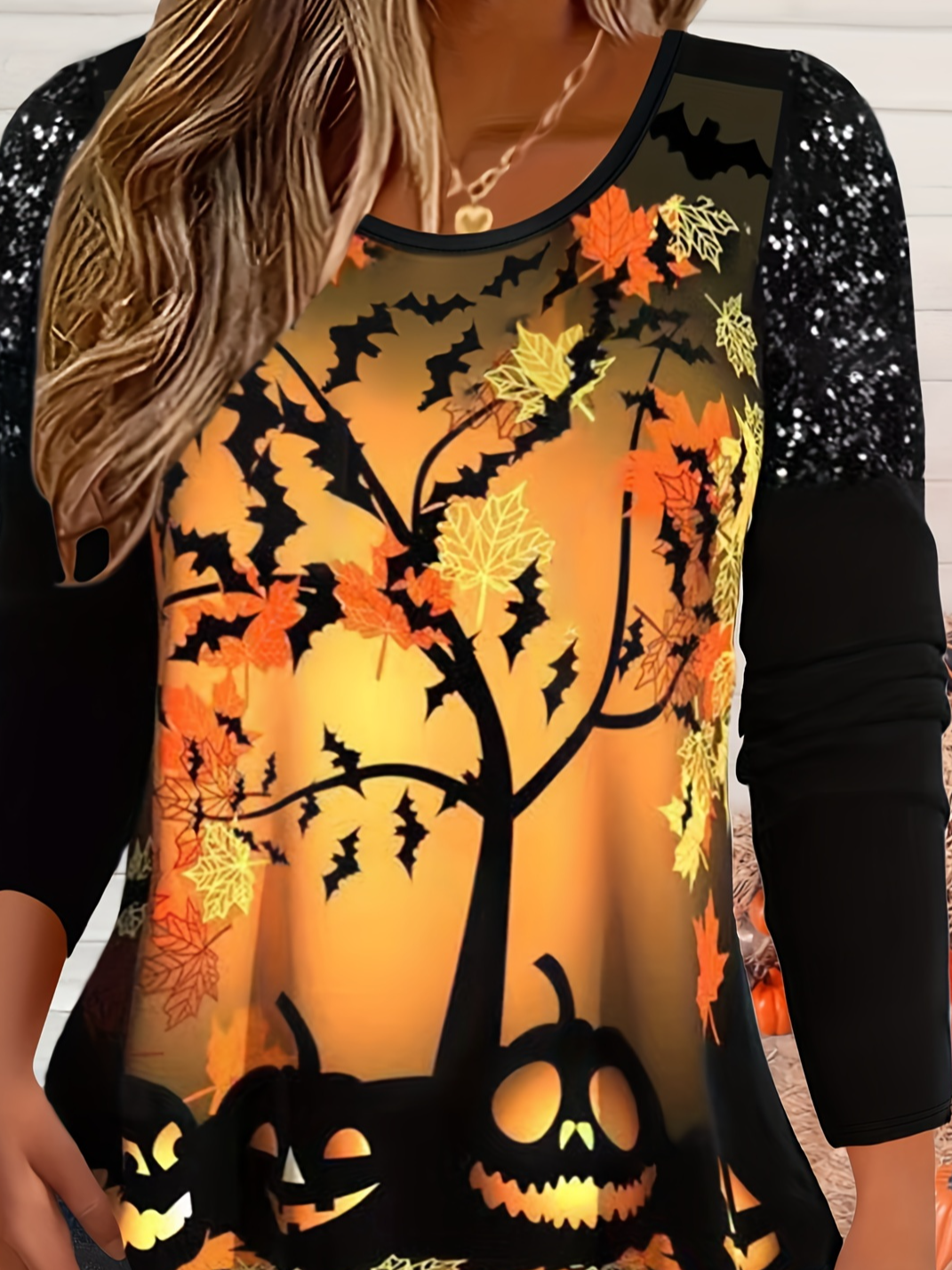 Casual Halloween Crew Neck Long Sleeve T-shirt