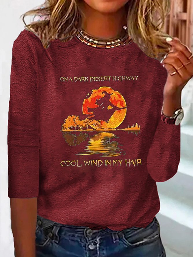 Casual Halloween Crew Neck Long Sleeve T-shirt