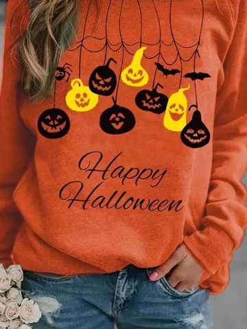 Casual Crew Neck Halloween Sweatshirt