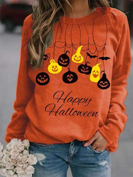 Casual Crew Neck Halloween Sweatshirt