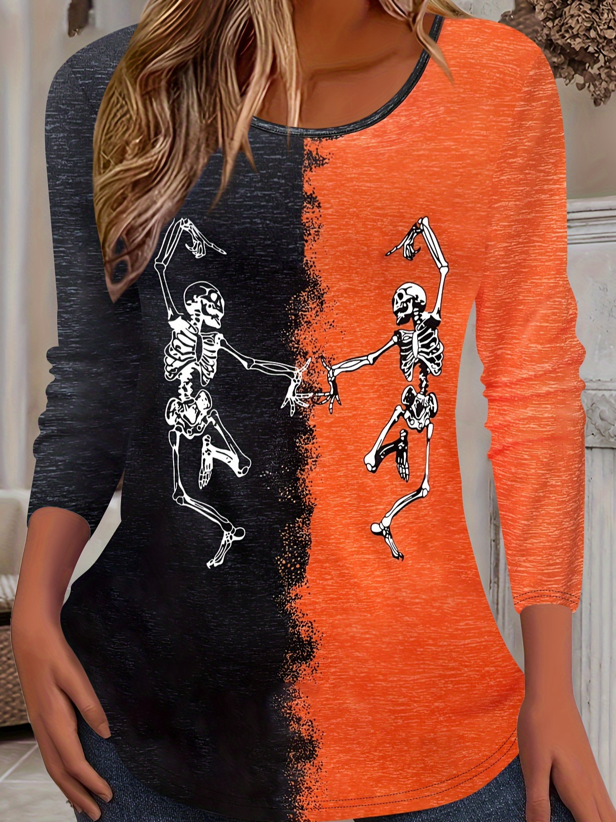 Casual Halloween Crew Neck Long Sleeve T-shirt