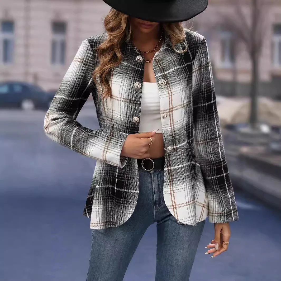 Women's Plaid Bomber Jacket Buckle Regular Regular Fit Jacket