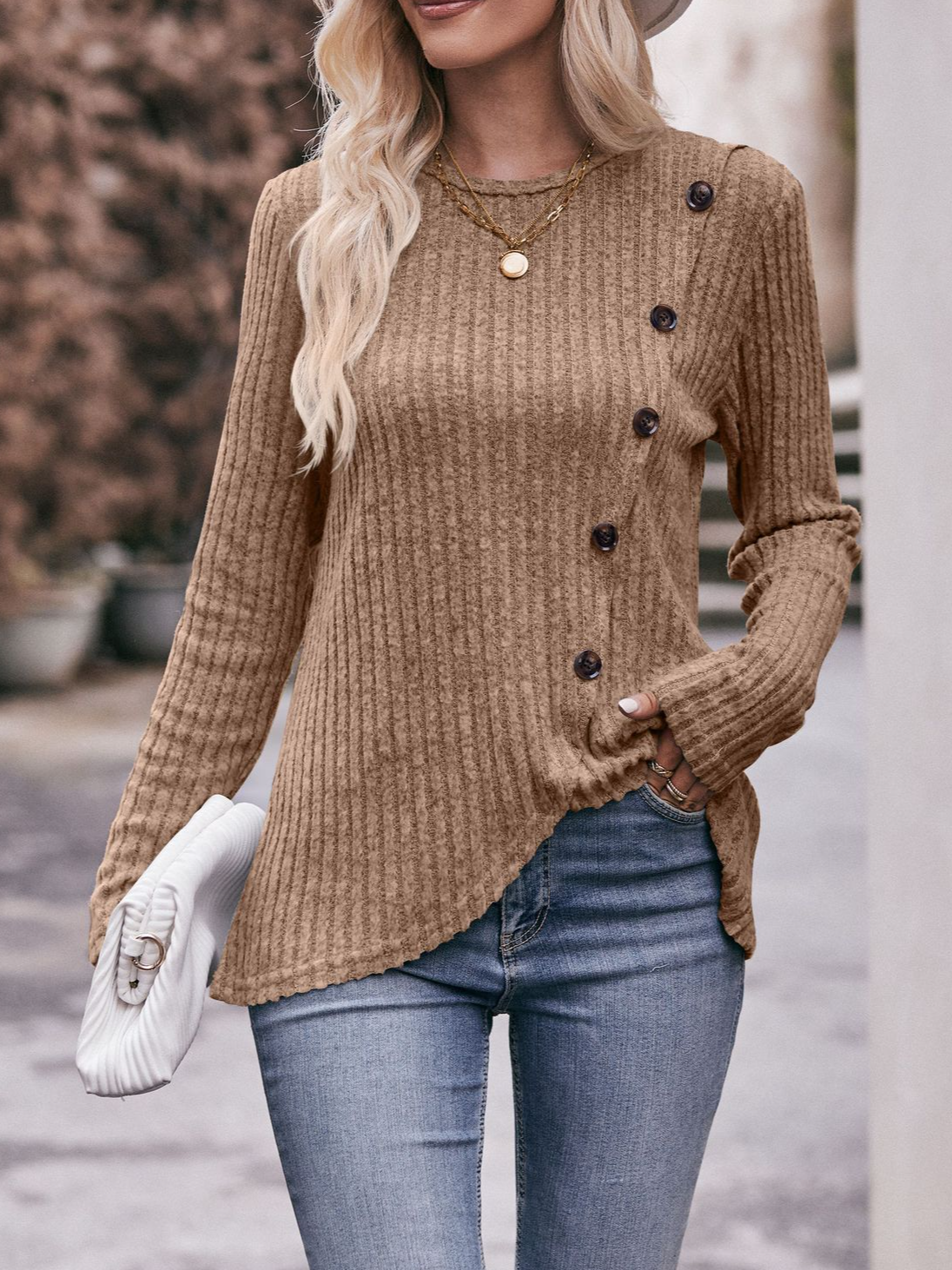 Crew Neck Long Sleeve Plain Regular Micro-Elasticity Loose Blouse For Women