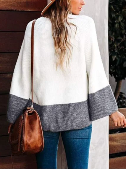 Women Yarn/Wool Yarn Color Block Long Sleeve Comfy Casual Sweater