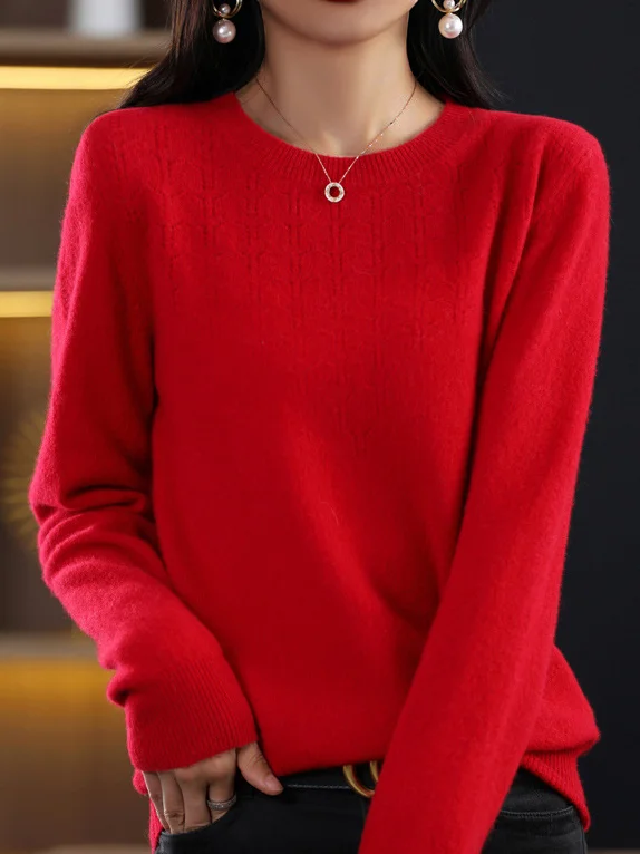 Women Yarn/Wool Yarn Plain Long Sleeve Comfy Casual Sweater