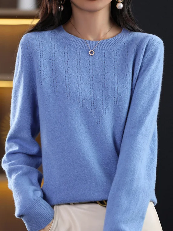 Women Yarn/Wool Yarn Plain Long Sleeve Comfy Casual Sweater