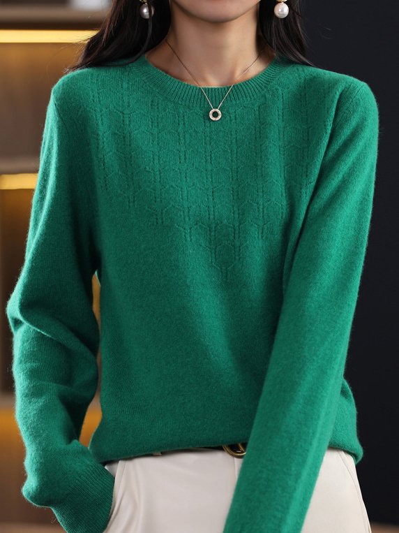 Women Yarn/Wool Yarn Plain Long Sleeve Comfy Casual Sweater