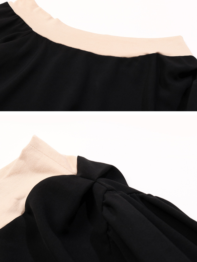 One Shoulder Long Sleeve Color Block Regular Micro-Elasticity Loose Blouse For Women