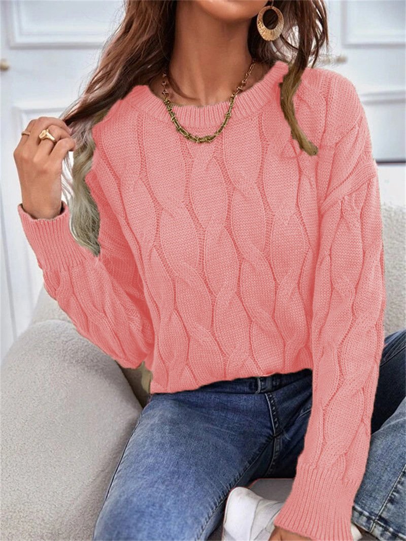 Women Yarn/Wool Yarn Plain Long Sleeve Comfy Casual Sweater