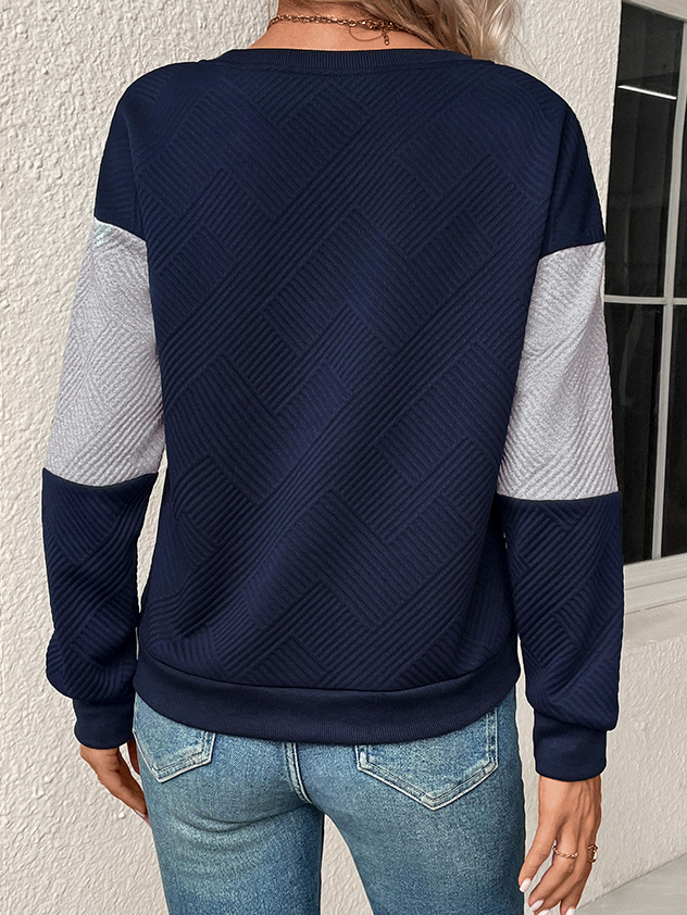 Casual Crew Neck Color Block Sweatshirt