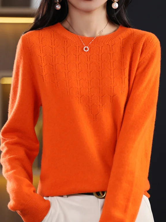 Women Yarn/Wool Yarn Plain Long Sleeve Comfy Casual Sweater