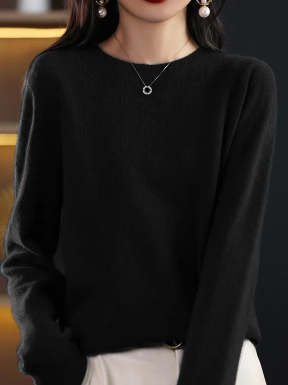 Women Yarn/Wool Yarn Plain Long Sleeve Comfy Casual Sweater