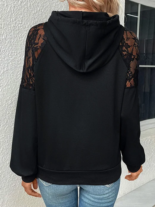 Casual Hoodie Plain Sweatshirt Lace