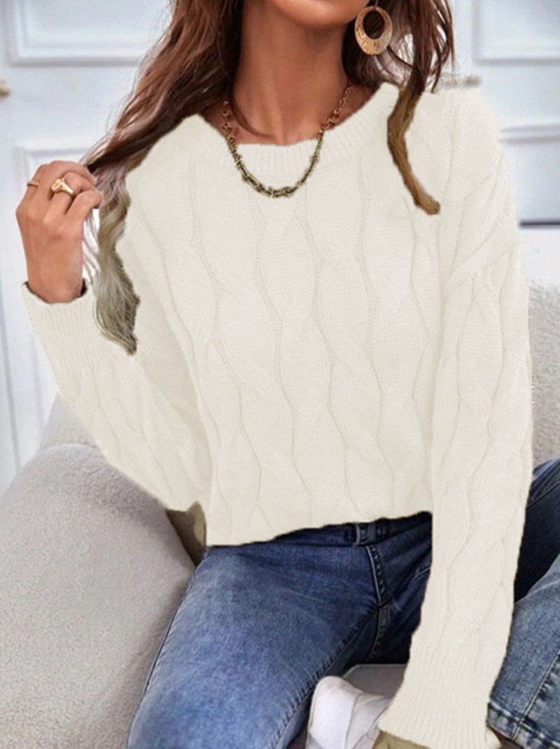 Women Yarn/Wool Yarn Plain Long Sleeve Comfy Casual Sweater