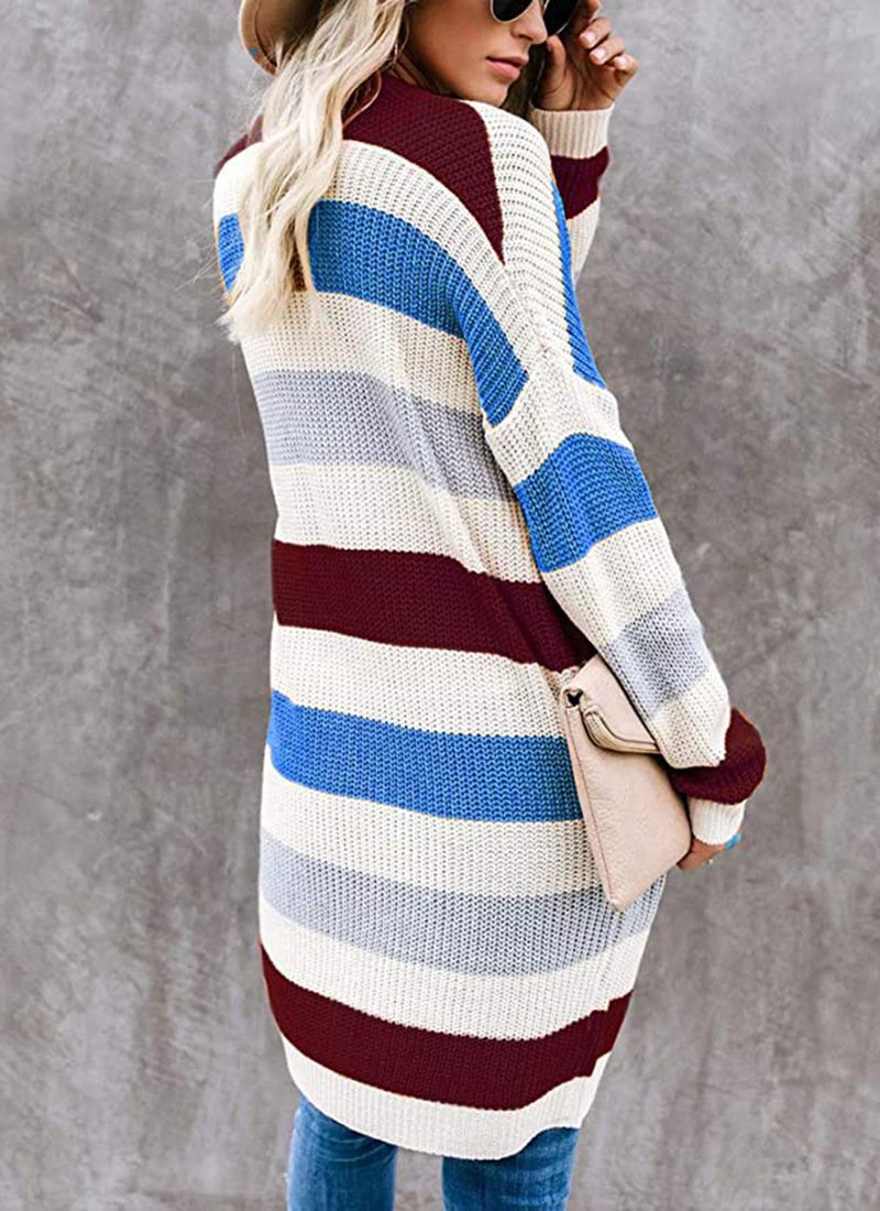 Women Wool/Knitting Striped Long Sleeve Comfy Casual Cardigan