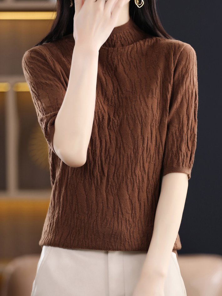 Women Wool/Knitting Plain Half Sleeve Comfy Casual Sweater