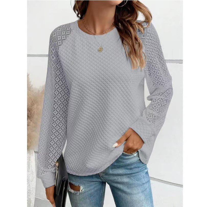 Casual V Neck Plain Sweatshirt Lace