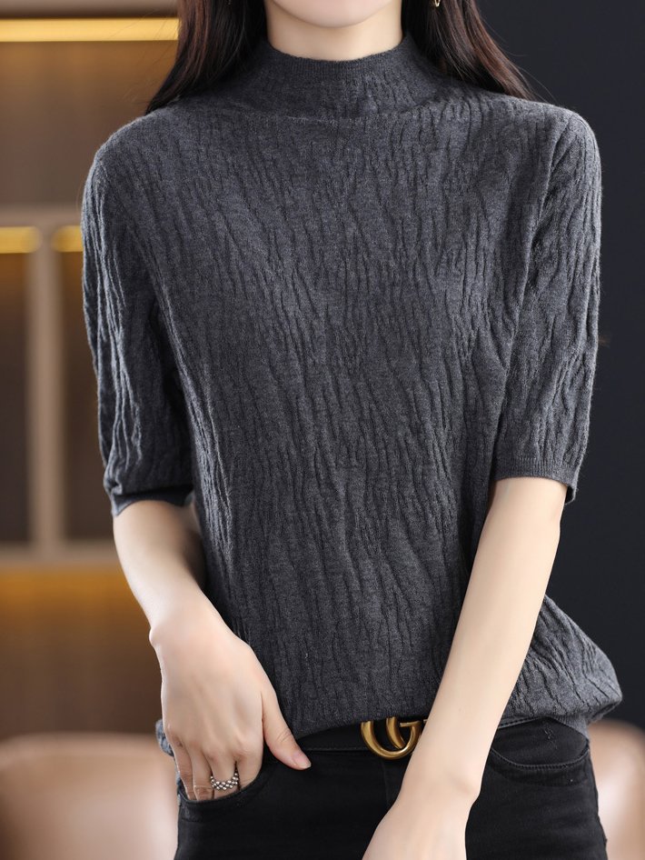 Women Wool/Knitting Plain Half Sleeve Comfy Casual Sweater