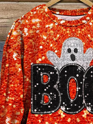 Vintage Crew Neck Halloween Sweatshirt Printing
