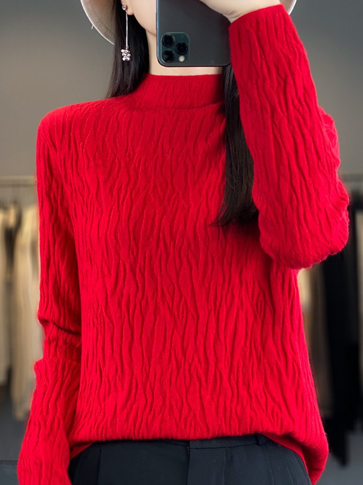 Women Wool/Knitting Plain Long Sleeve Comfy Casual Sweater