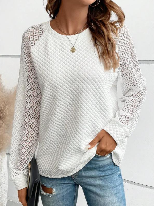 Casual V Neck Plain Sweatshirt Lace