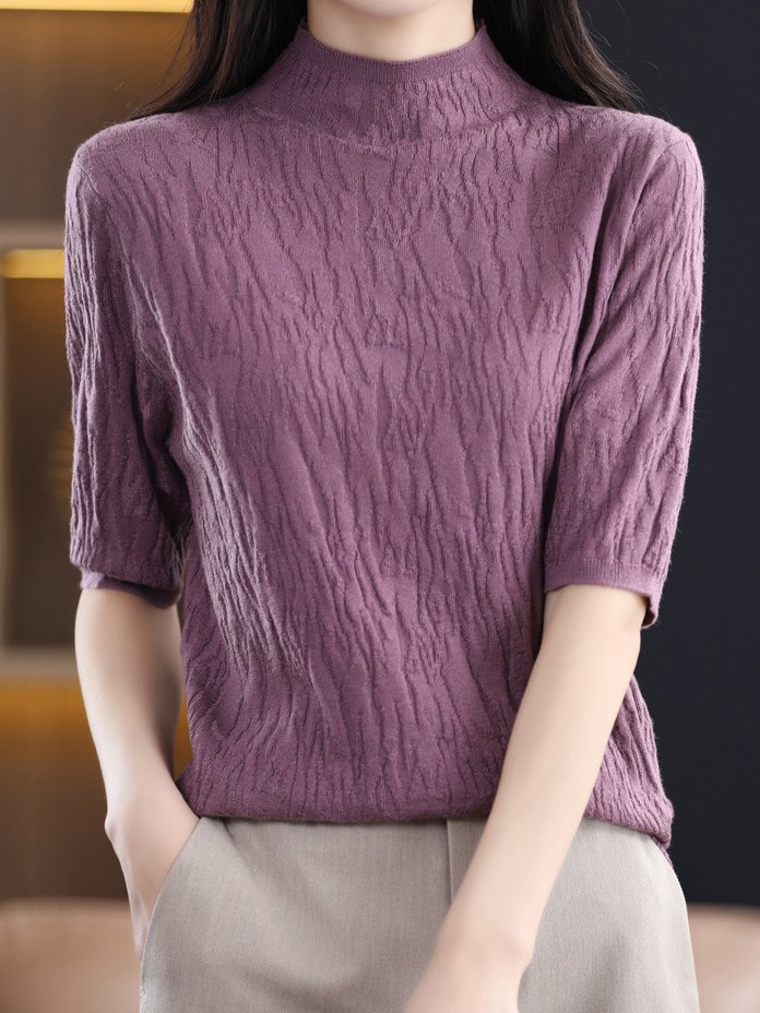 Women Wool/Knitting Plain Half Sleeve Comfy Casual Sweater