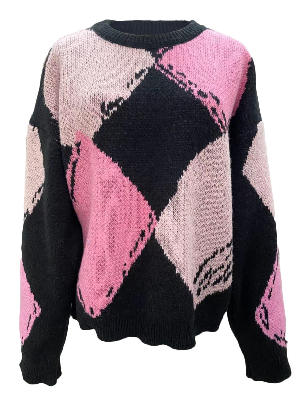 Women Yarn/Wool Yarn Geometric Long Sleeve Comfy Casual Sweater