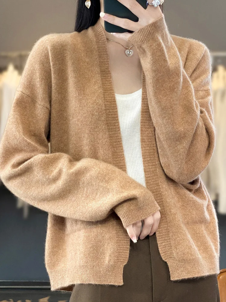 Women Wool/Knitting Plain Long Sleeve Comfy Casual Pocket Stitching Cardigan