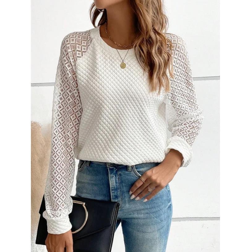 Casual V Neck Plain Sweatshirt Lace