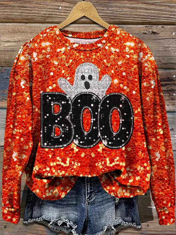 Vintage Crew Neck Halloween Sweatshirt Printing