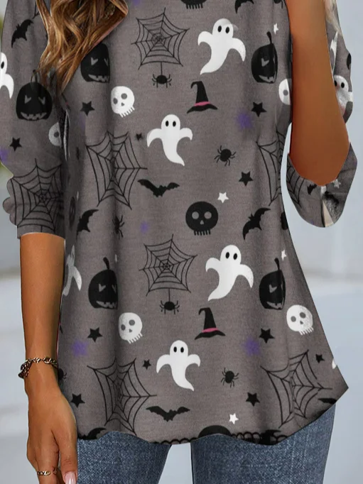 Casual Halloween Crew Neck Long Sleeve T-shirt