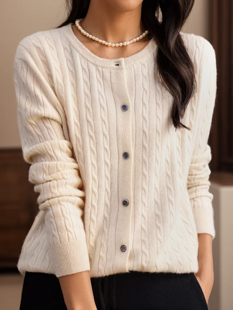 Women Wool/Knitting Plain Long Sleeve Comfy Casual Buckle Cardigan