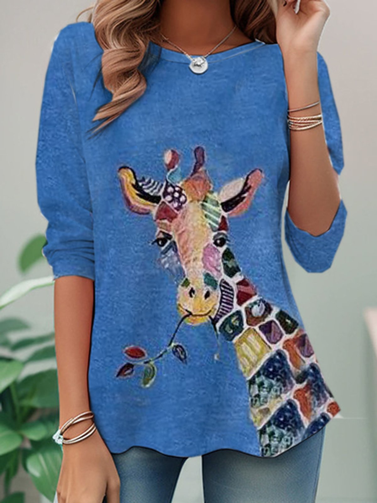 Casual Animal Crew Neck Long Sleeve T-shirt