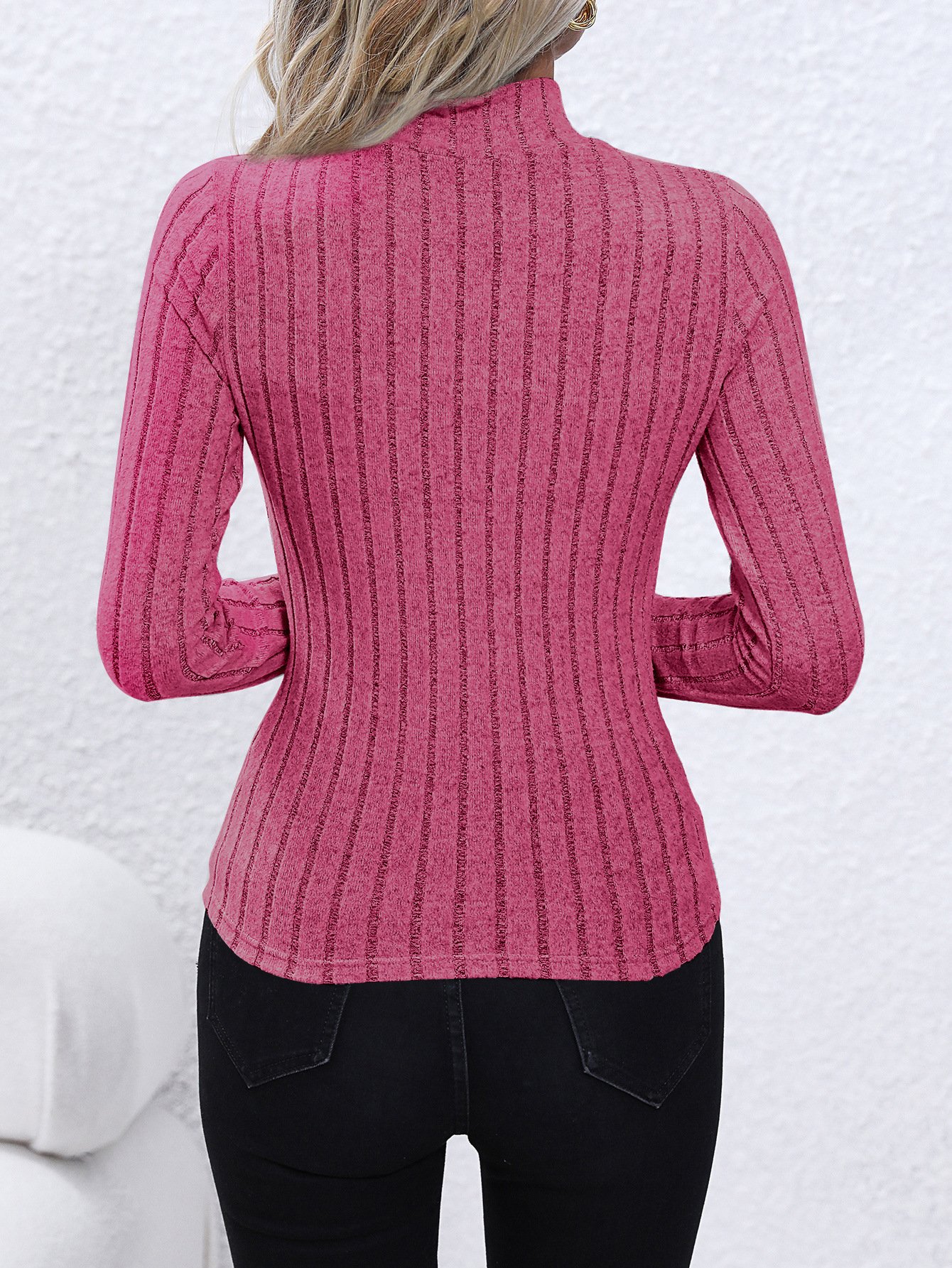 Turtleneck Long Sleeve Plain Regular Micro-Elasticity Loose Blouse For Women