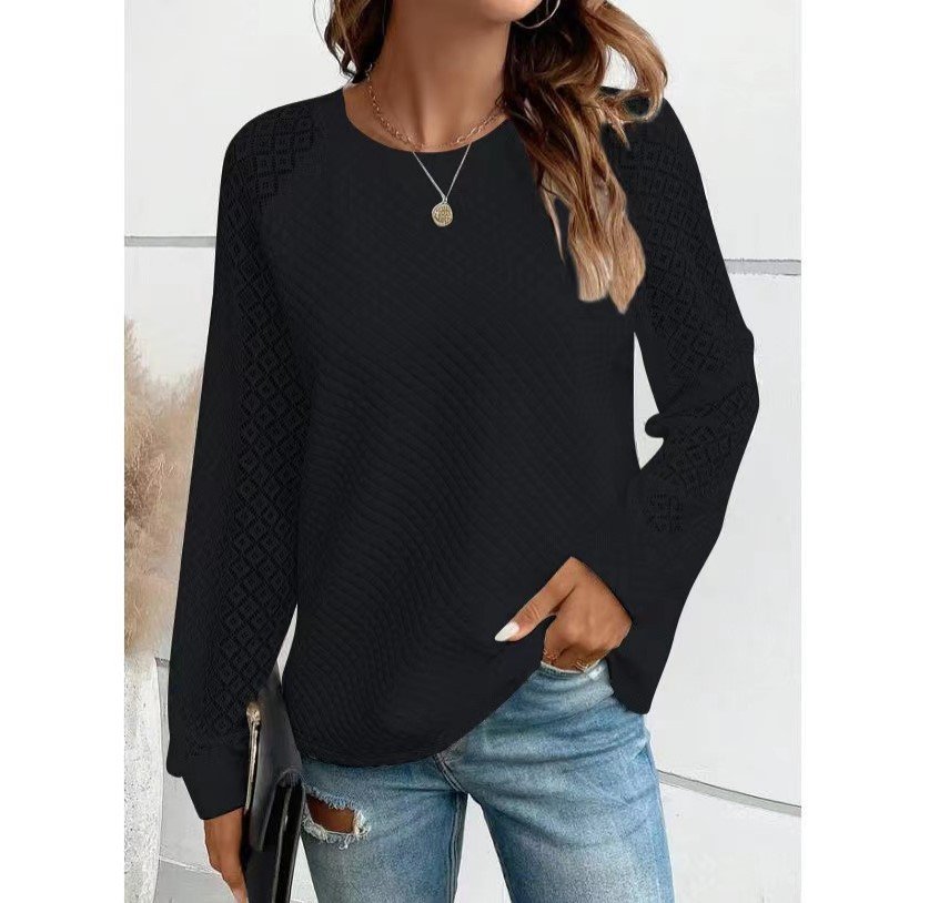 Casual V Neck Plain Sweatshirt Lace