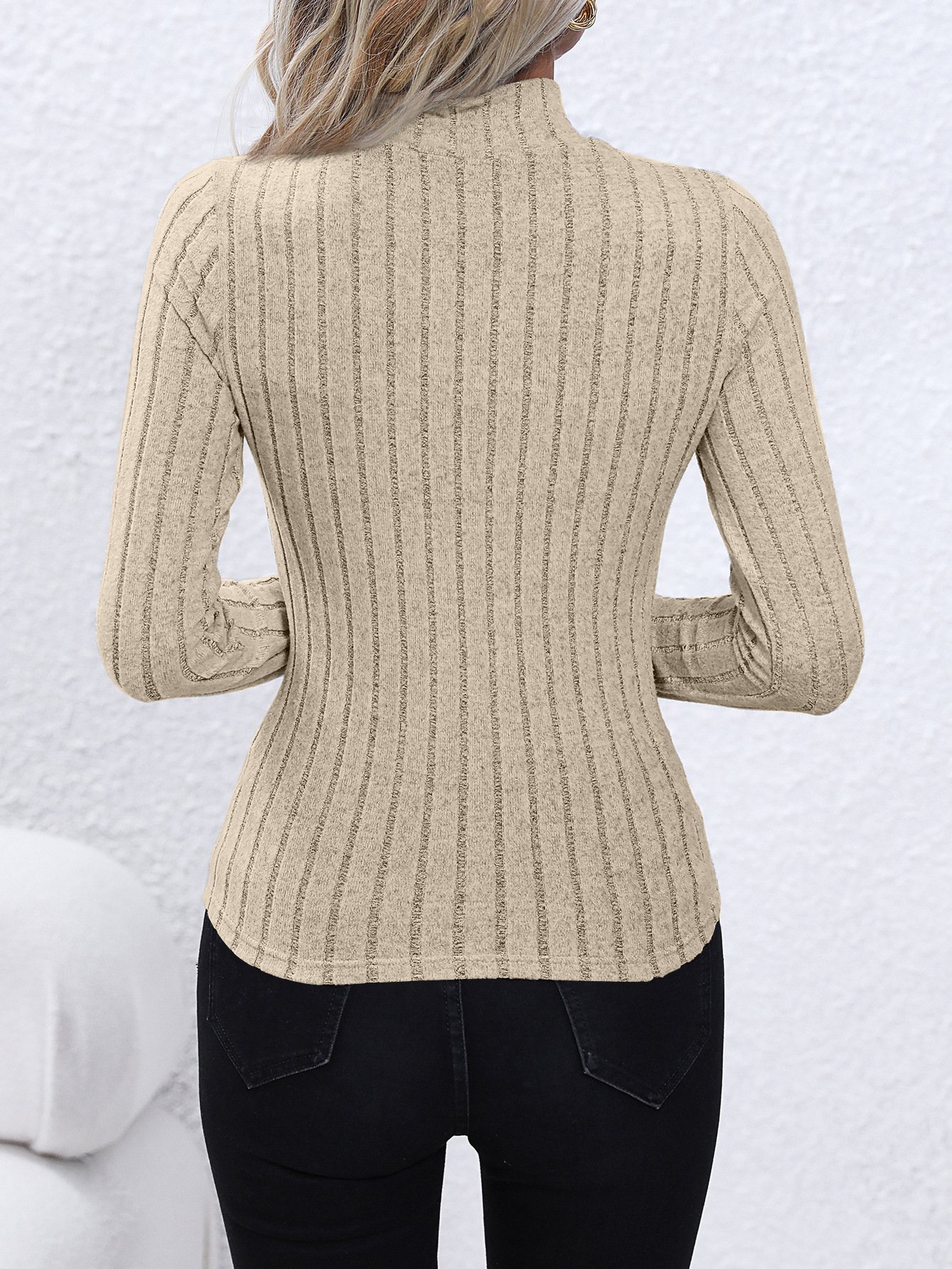 Turtleneck Long Sleeve Plain Regular Micro-Elasticity Loose Blouse For Women